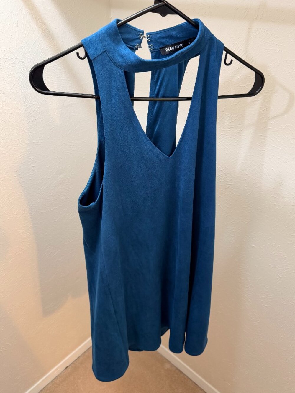 Beau Tissu Blue Velvet High Neck Dress Size S